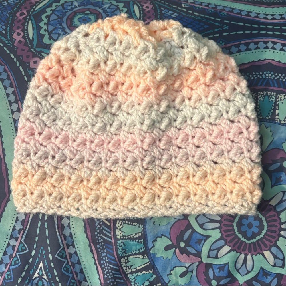 Handmade Crochet Beanie in Pastel Shades